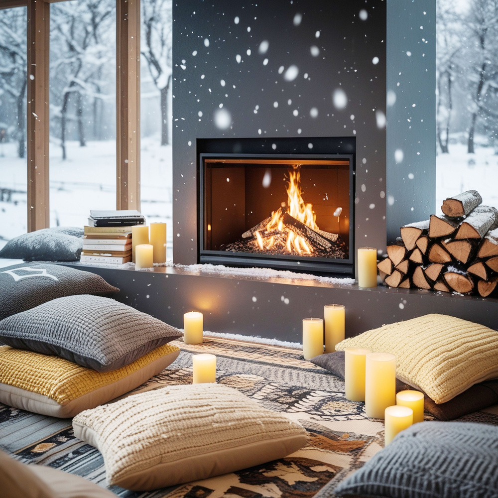冬日室內溫馨壁爐場景