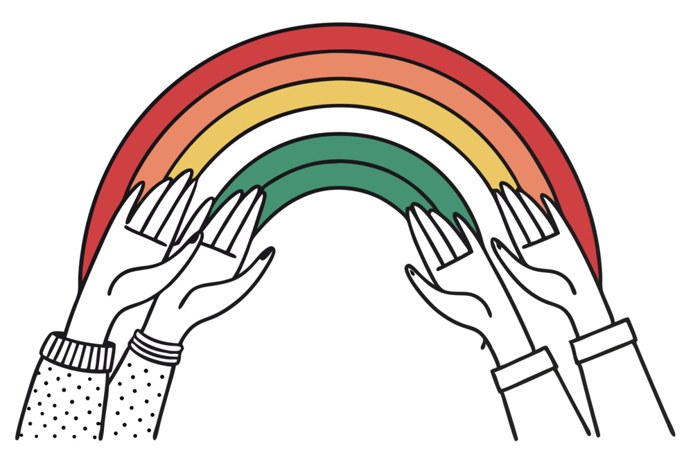 四只手托舉彩虹的插畫