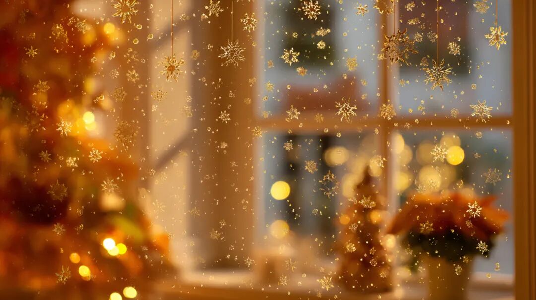 攝圖網_603954354_圣誕樹彩燈雪花飄落窗前景象(企業商用).jpg