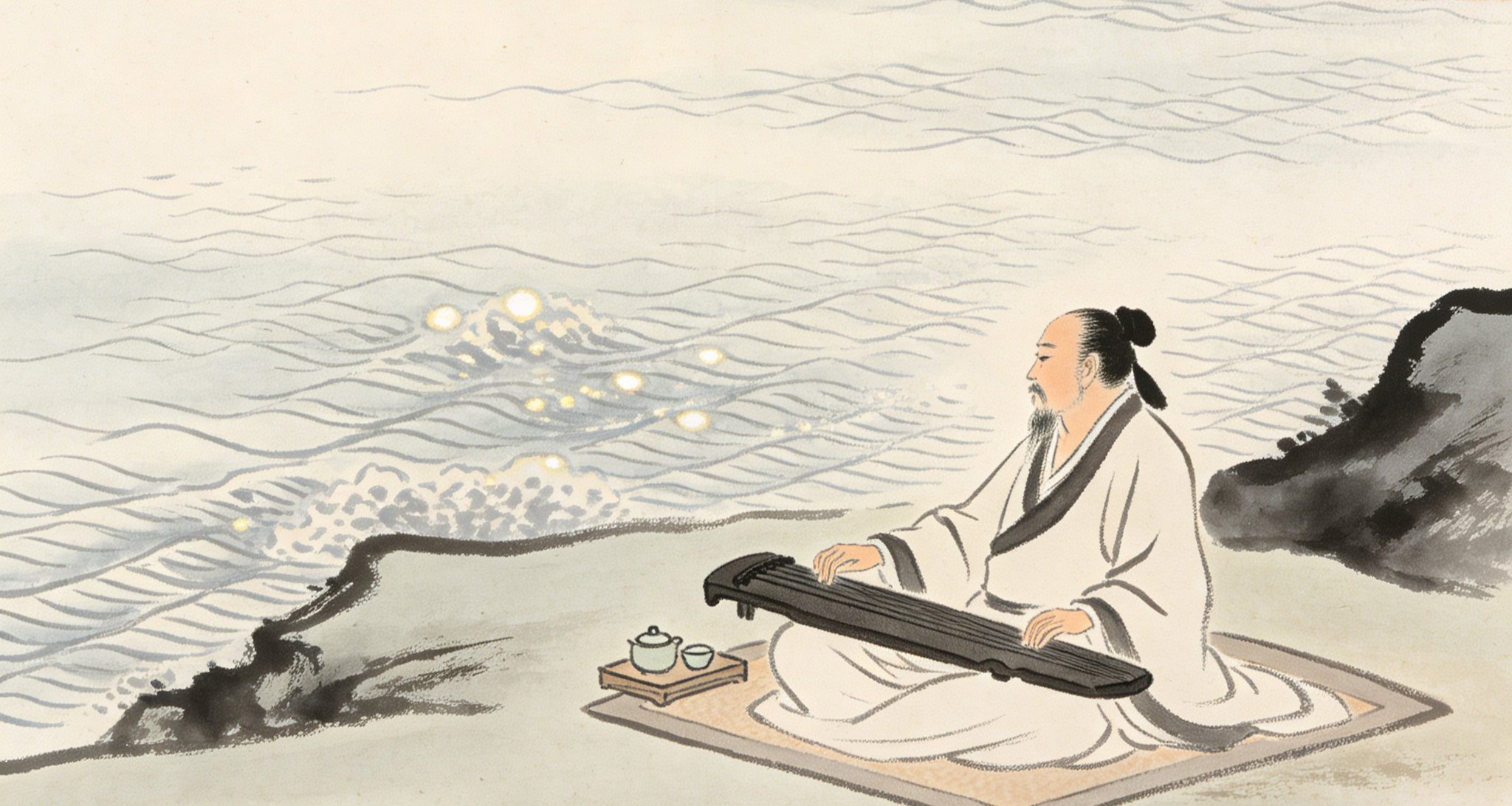 每日中华名画||虚谷《江天琴话图》—顶端新闻